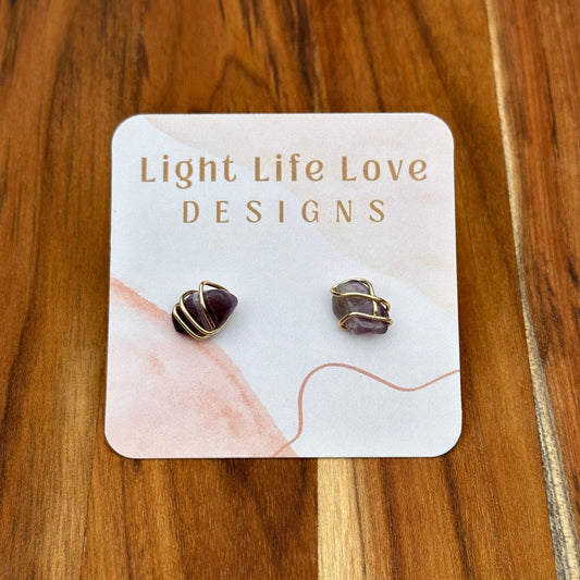 Wire Wrapped Amethyst Studs