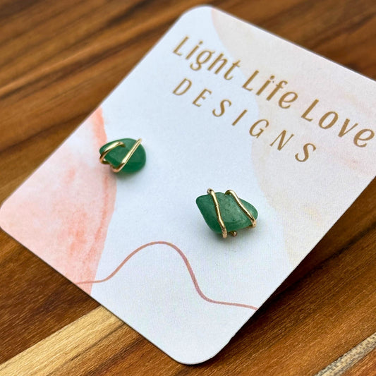 Wire Wrapped Aventurine Studs