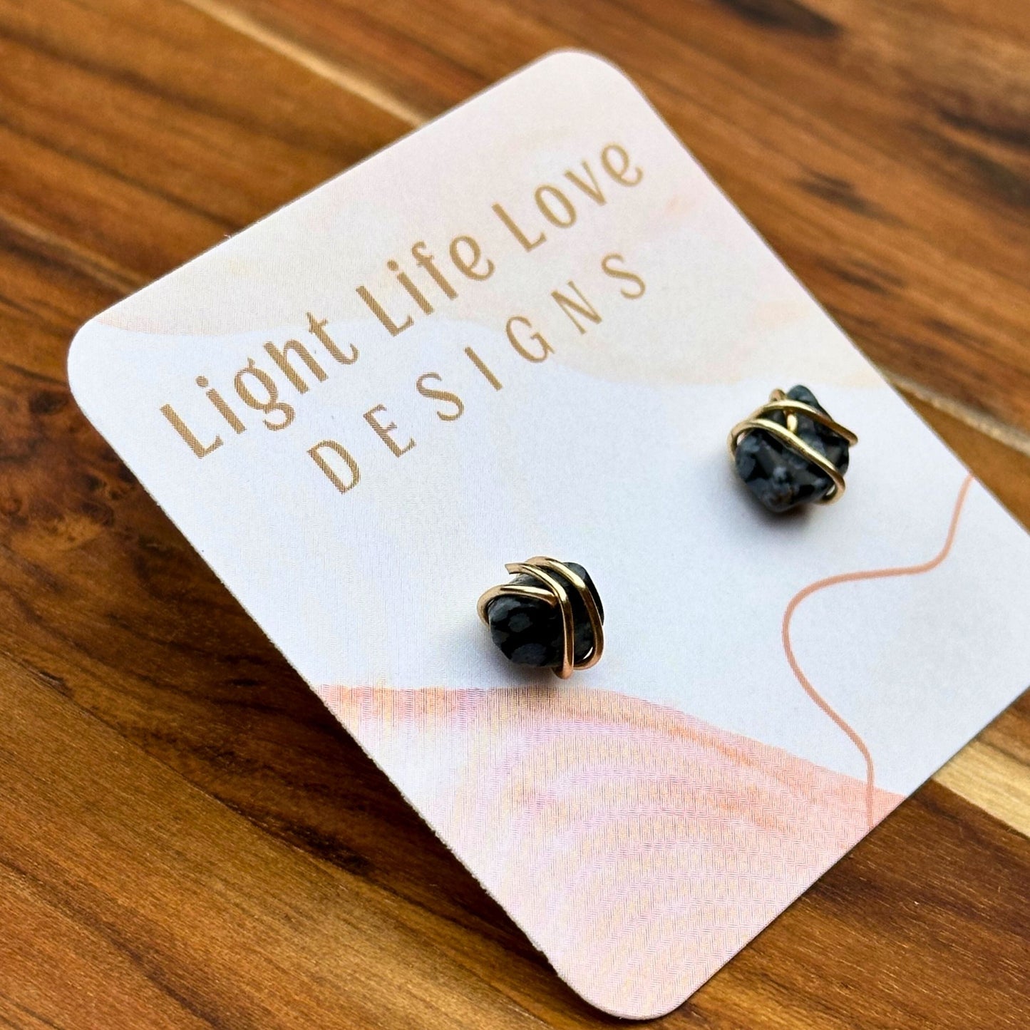 Wire Wrapped Snowflake Obsidian Studs