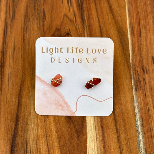 Wire Wrapped Gemstone Studs - Sunset