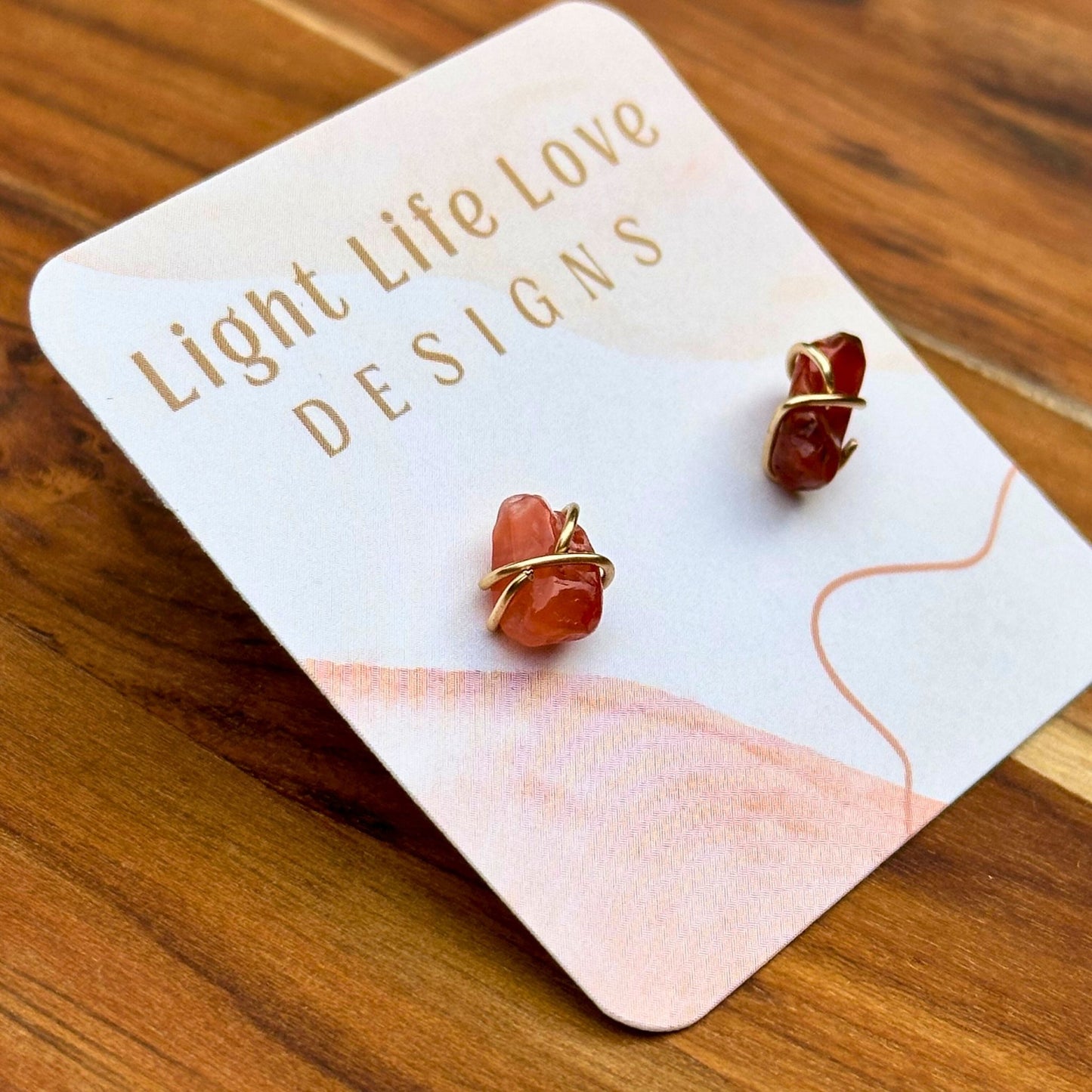 Wire Wrapped Gemstone Studs - Sunset