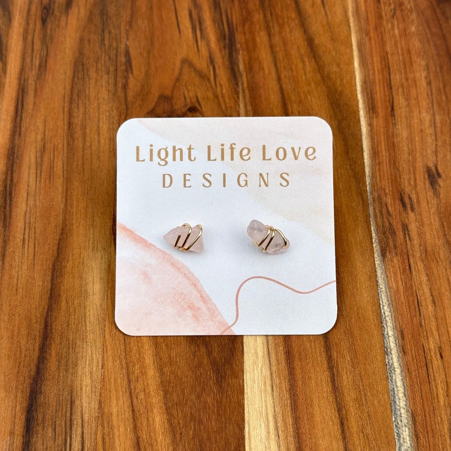 Wire Wrapped Rose Quartz Studs