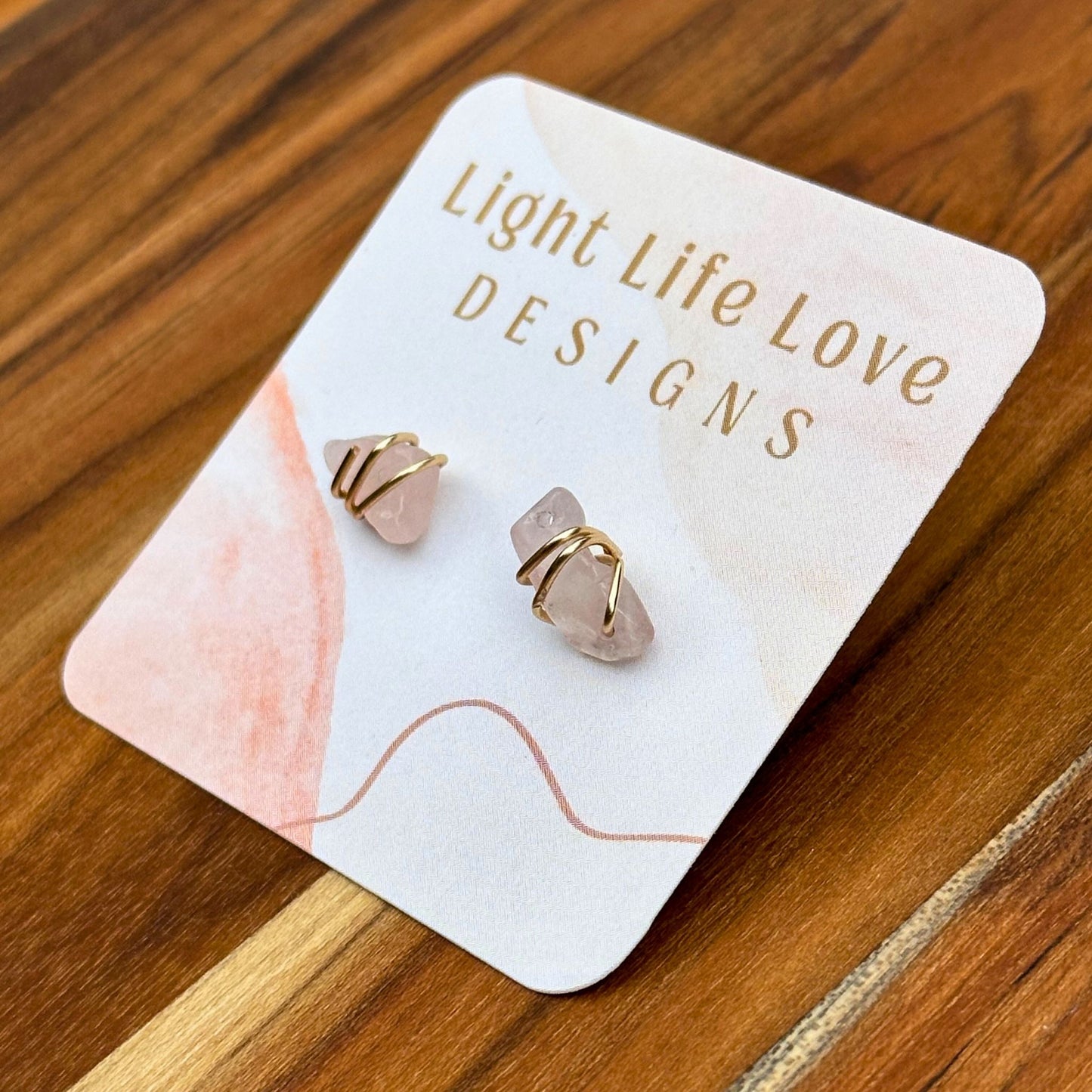 Wire Wrapped Rose Quartz Studs