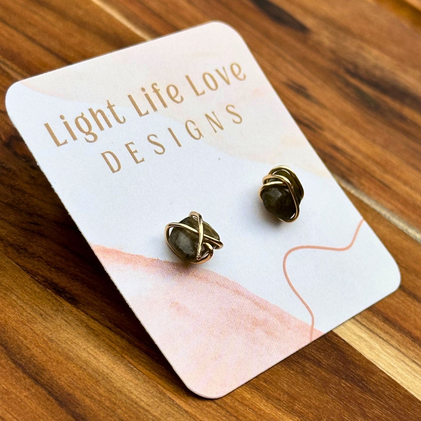 Wire Wrapped Gemstone Studs - Storm Cloud