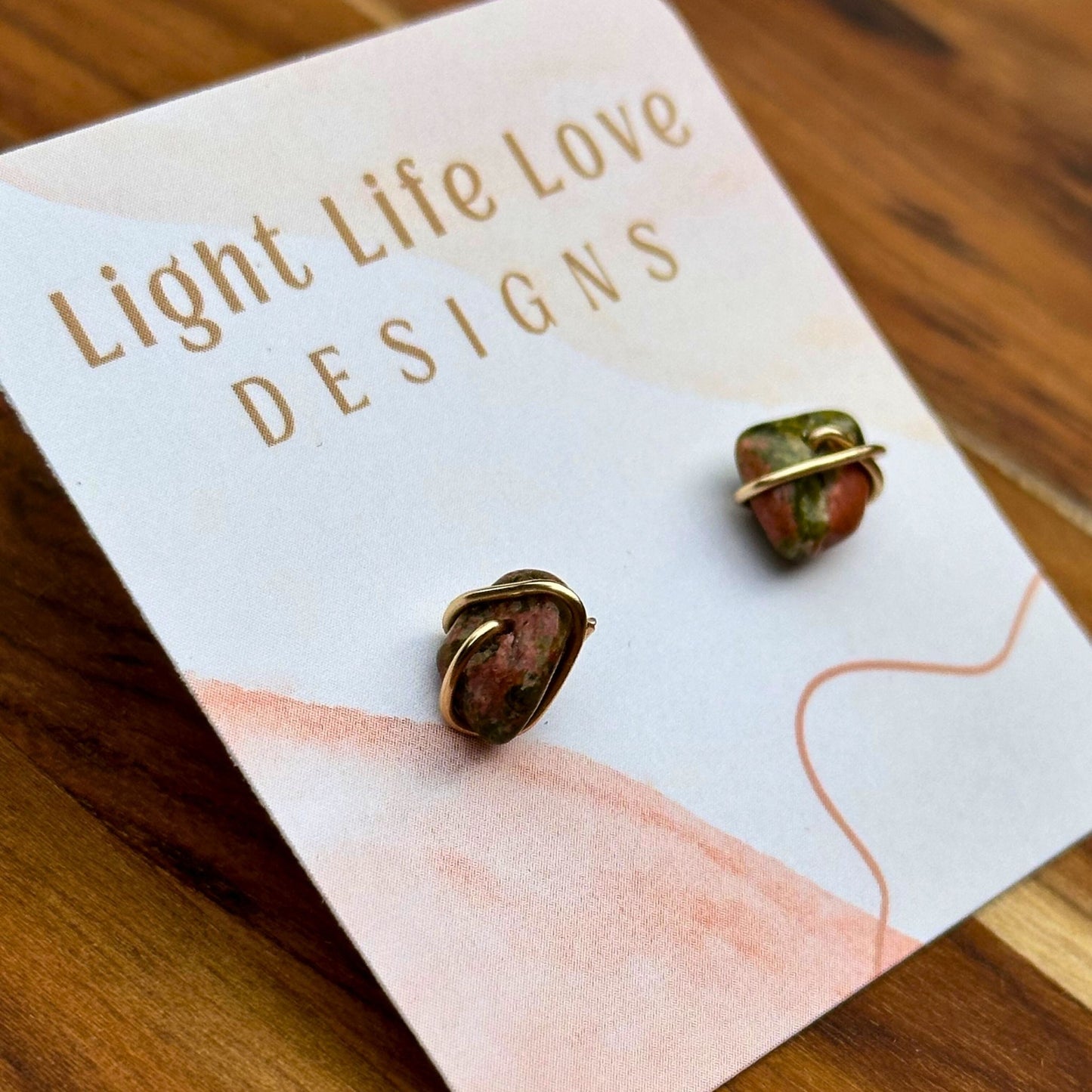 Wire Wrapped Unakite Studs