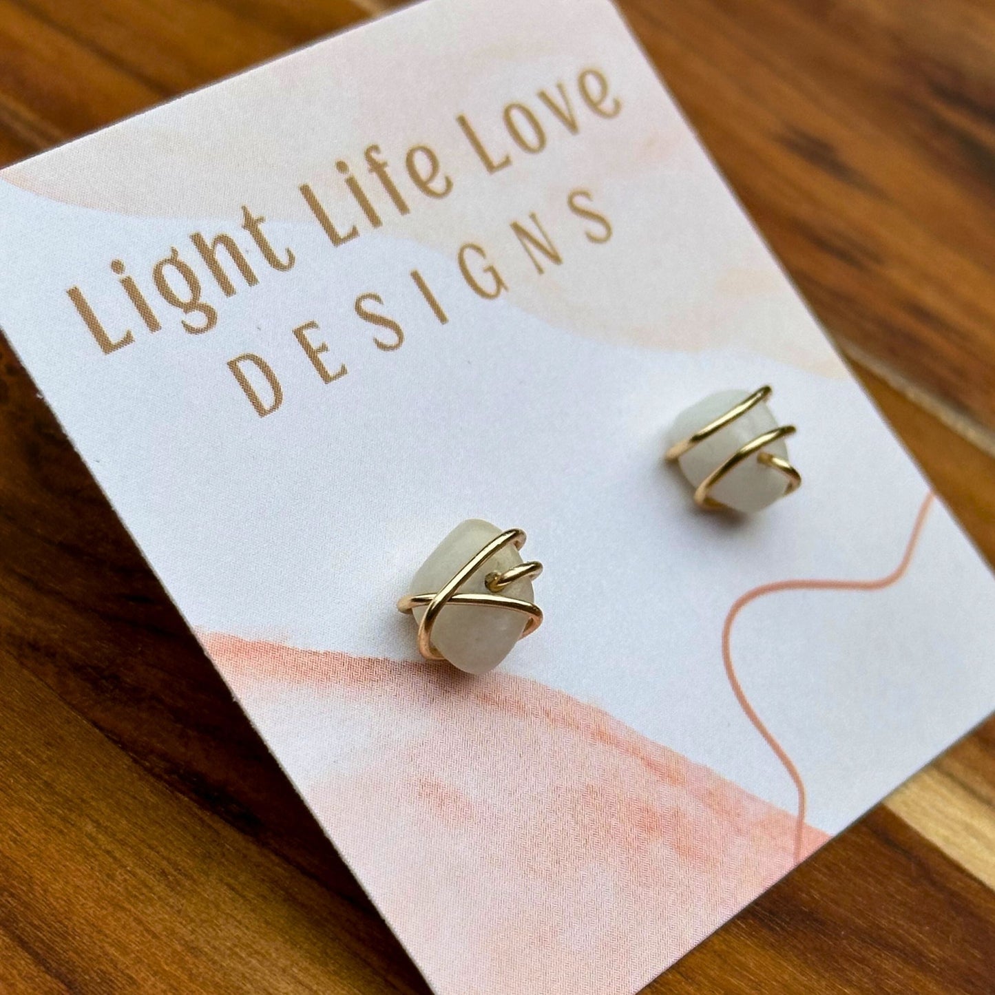 Wire Wrapped Moonstone Studs